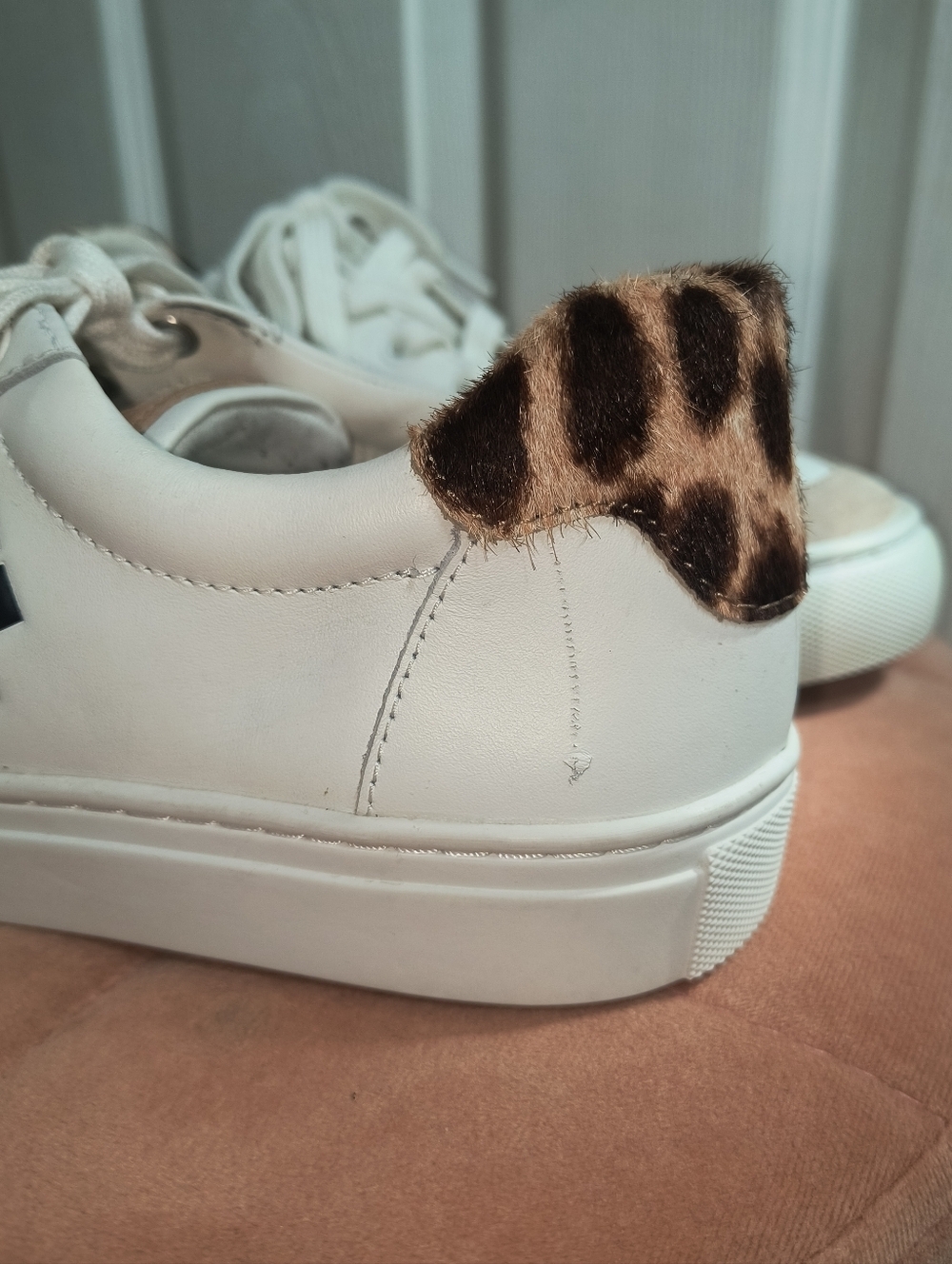 Tory Burch Andrea White Leather Sneaker Leopard Cheetah Print Size 8 - Picture 4 of 8